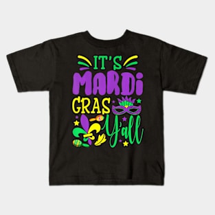 Its Mardi Gras Yall Mardi Gras Party Mask Kids T-Shirt